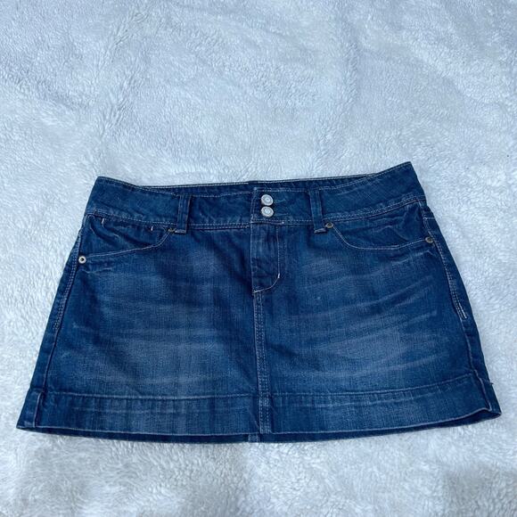 American Eagle Outfitters Dresses & Skirts - Vtg American Eagle Skirt Women's 8 Cotton Blue Denim Mini Low-Rise 2006 Y2K Soft